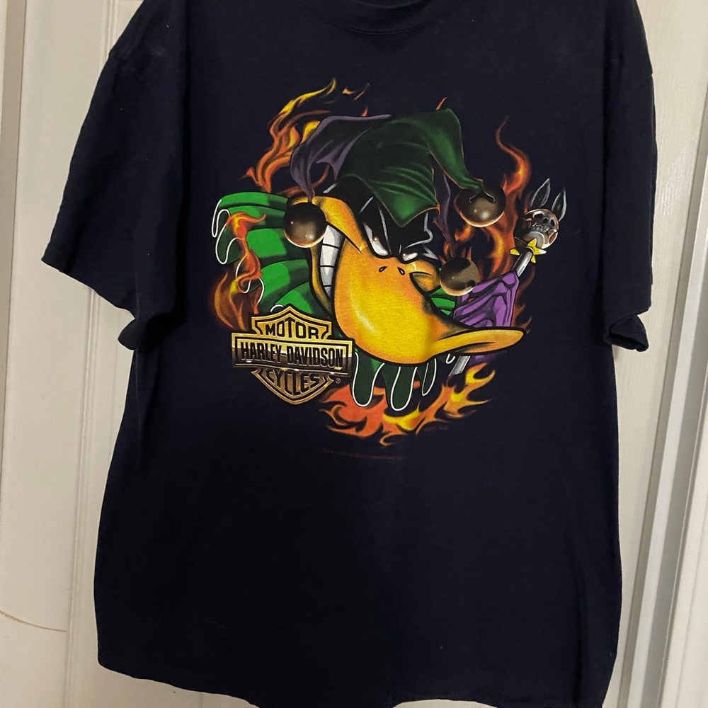 Harley-Davidson Black Tee with Orange Logo Tag. Loony Tunes